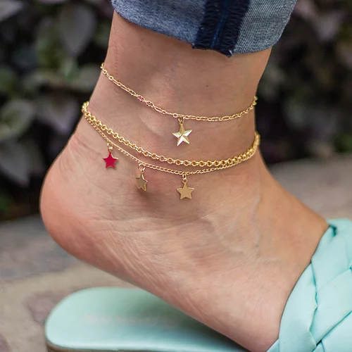 Pulsera - Tobillera, Eslabones y Estrella, CHAPA DE RODIO - Imagen 2