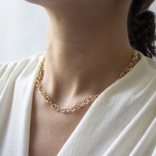 Collar Eslabones Redondos Pequeños, CHAPA DE ORO 18K - Imagen 2