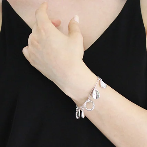 Pulsera eslabones con Argollas y Gotas, CHAPA DE RODIO - Imagen 2