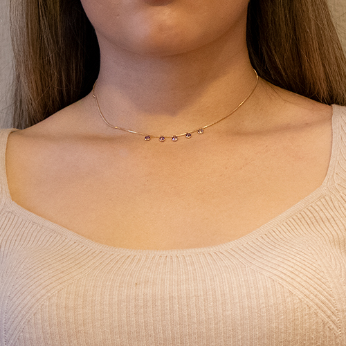 Golden Necklace with Pink Zirconia - Imagen 2