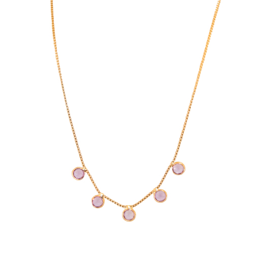 Golden Necklace with Pink Zirconia