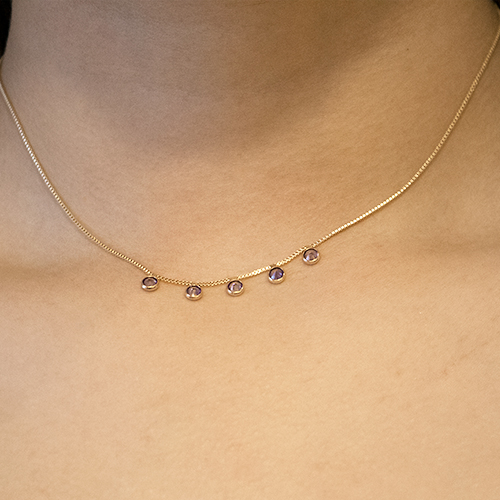 Golden Necklace with Pink Zirconia - Imagen 3