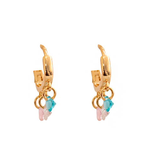 Triple Zirconia Colored Earring, CHAPA DE ORO 18K - Imagen 3