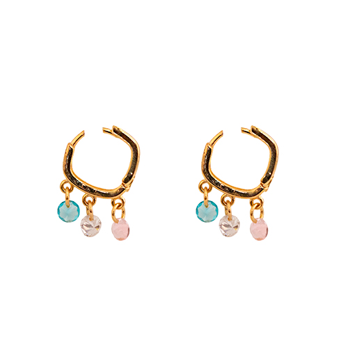 Triple Zirconia Colored Earring, CHAPA DE ORO 18K