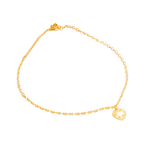 Pulsera - Tobillera Corazón Plano, CHAPA DE ORO 18K