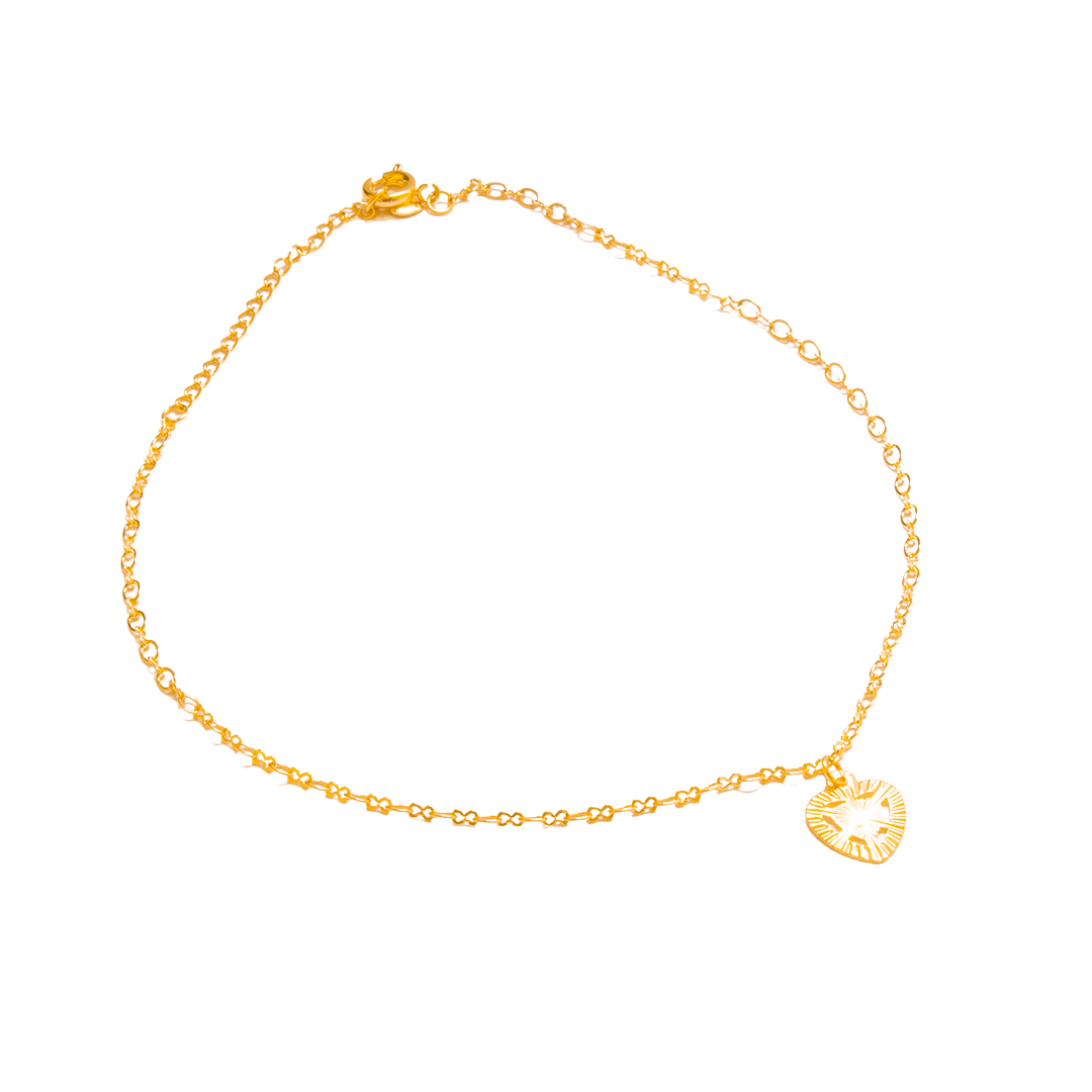 Pulsera - Tobillera Corazón Plano, CHAPA DE ORO 18K