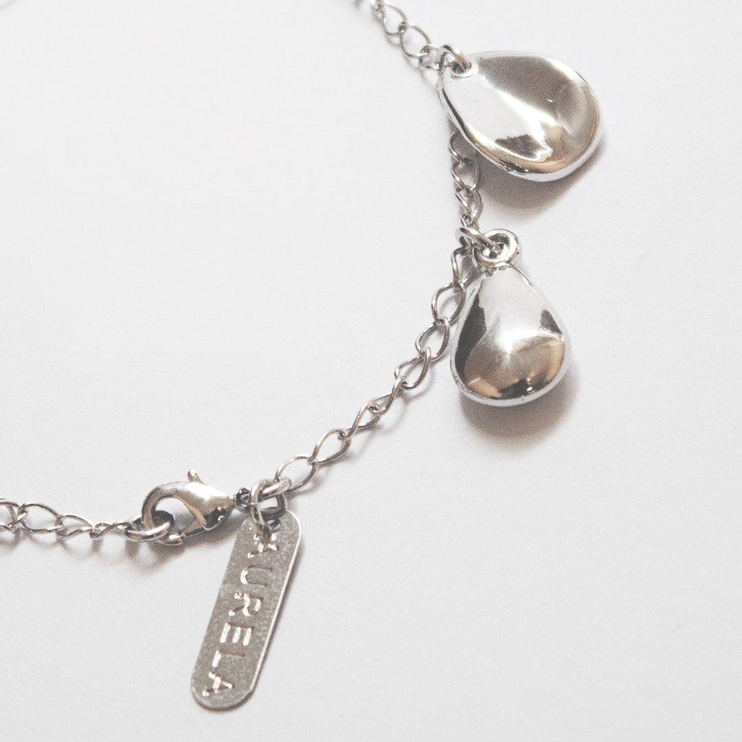 Pulsera eslabones con Argollas y Gotas, CHAPA DE RODIO - Imagen 3