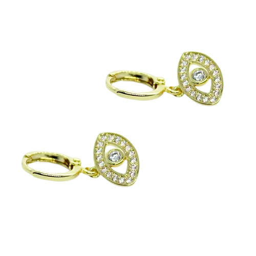 Arracadas Ojo Colgante Con Circonia Chico, CHAPA DE ORO 18K