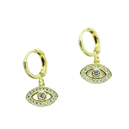 Arracadas Ojo Colgante Con Circonia Chico, CHAPA DE ORO 18K - Imagen 2