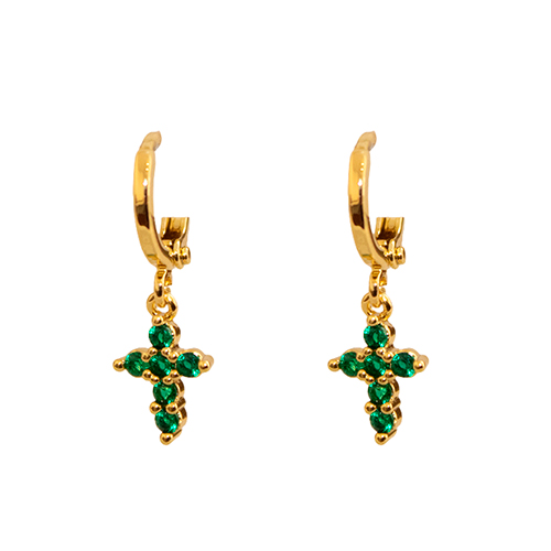 Cross Earrings & Green Zirconia