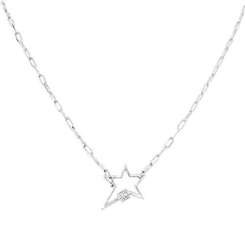 Collar Con Cilueta Estrella y Accesorio Circonia, CHAPA DE RODIO