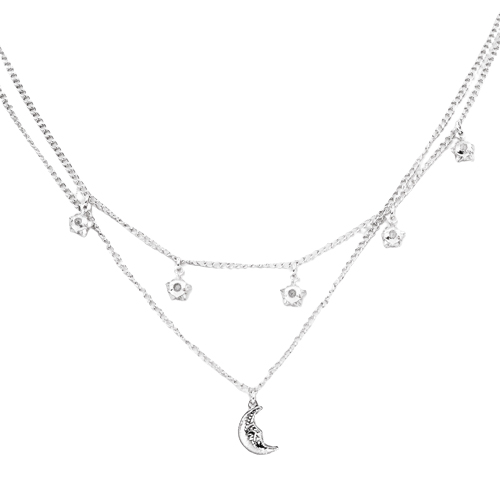 Collar Doble Luna & Estrellas Circonias, CHAPA DE RODIO - Imagen 2