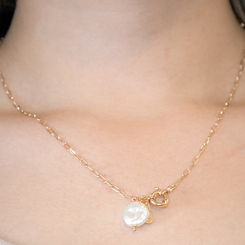 Gold Necklace & Pearled Lunette - Imagen 2