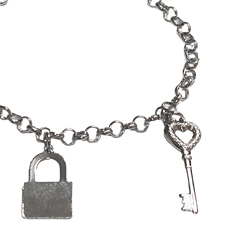 Pulsera, Eslabones, Candado, Esposas & Llave, CHAPA DE RODIO - Imagen 2