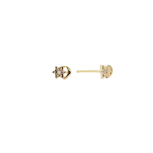 Arete Golden Star-Moon & Zirconia, CHAPA DE ORO 18K