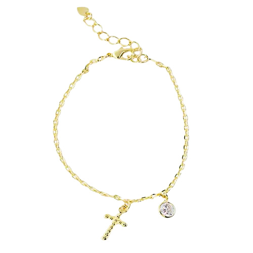 Pulsera Cruz y Circonia, CHAPA DE ORO 18K