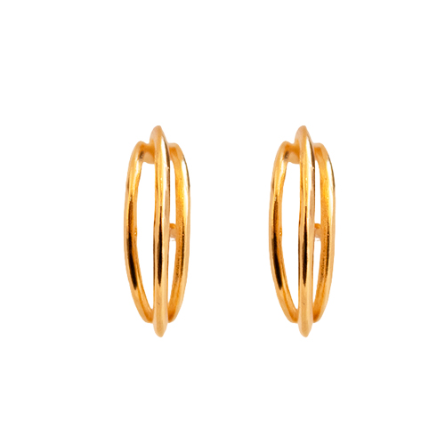 Triple Golden Line Earrings - Imagen 3