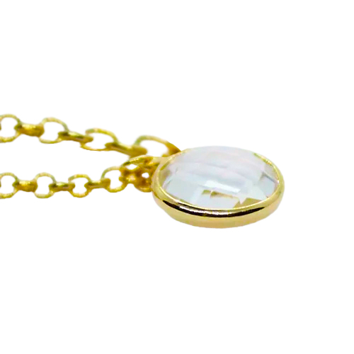 Pulsera Eslabones Circulares y Cristal Colgante, CHAPA DE ORO 18K - Imagen 2