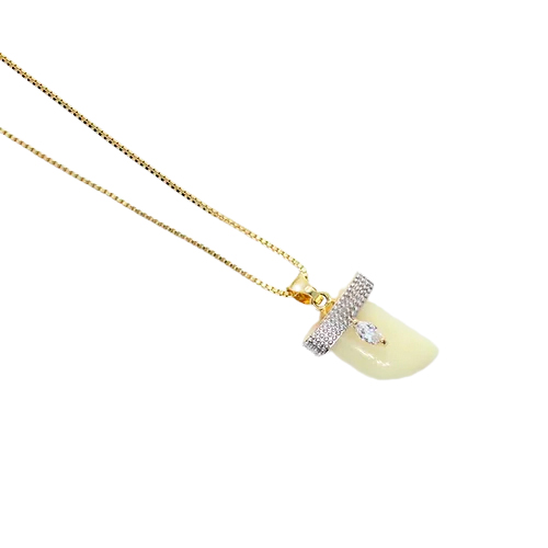 Collar de colmillo pequeño con brillante, CHAPA DE ORO 18K - Imagen 3