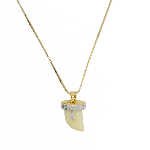 Collar de colmillo pequeño con brillante, CHAPA DE ORO 18K