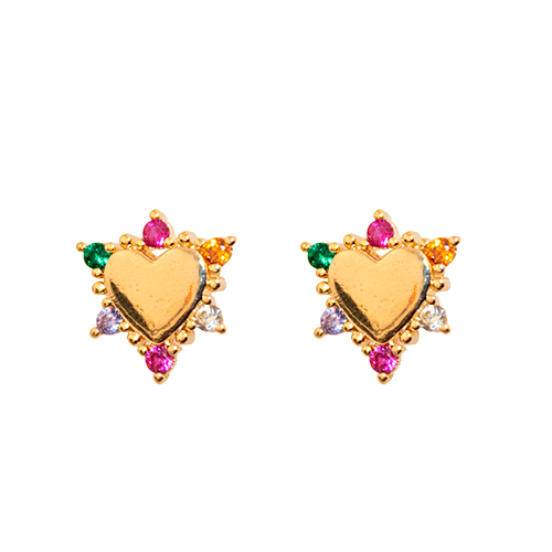 Heart Earrings with Colored Zirconia