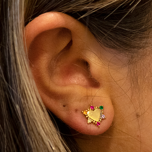 Heart Earrings with Colored Zirconia - Imagen 2