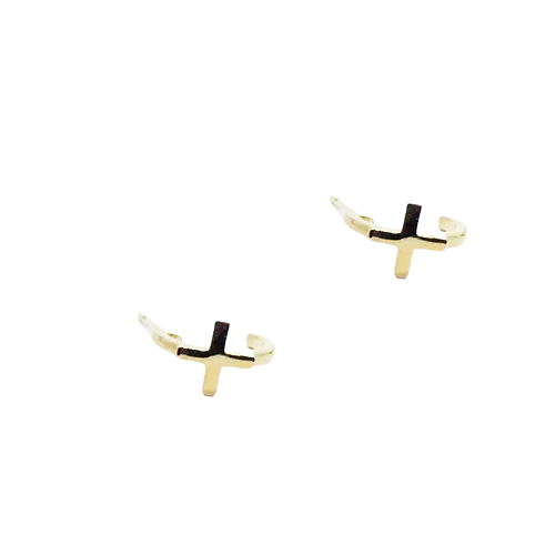 Arete Cruz Gancho, CHAPA DE ORO DE 18K