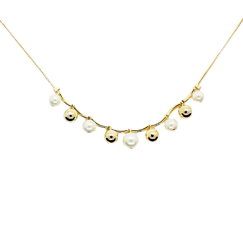 Collar Esferas Perla y Oro, CHAPA DE ORO 18K