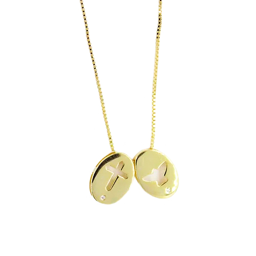 Collar Espíritu Santo y Cruz, CHAPA DE ORO 18K
