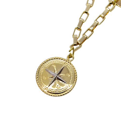 Collar Ficha, Brújula y Perla, CHAPA DE ORO 18K