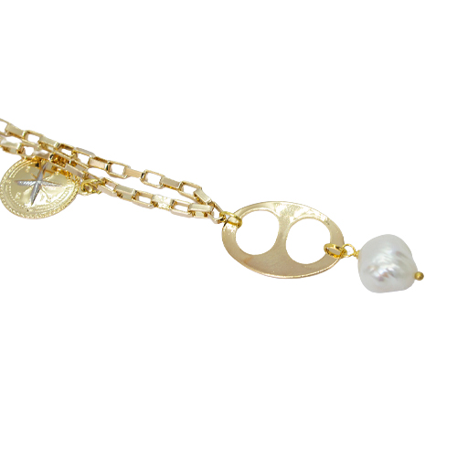 Collar Ficha, Brújula y Perla, CHAPA DE ORO 18K - Imagen 2