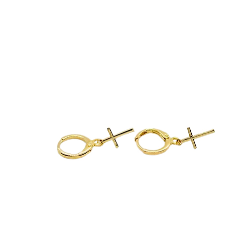Arracadas Cruz Colgante, CHAPA DE ORO 18K