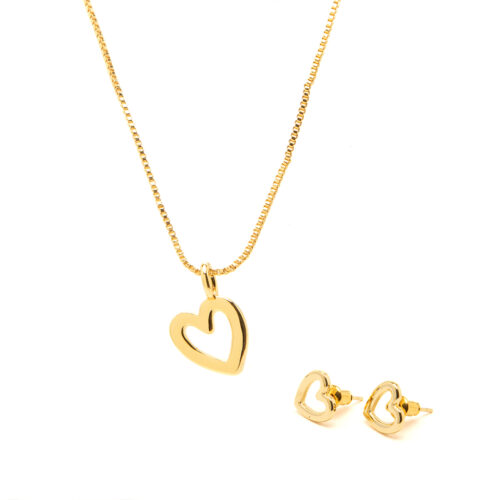 Set Collar y Aretes Heart – Chapa de Oro