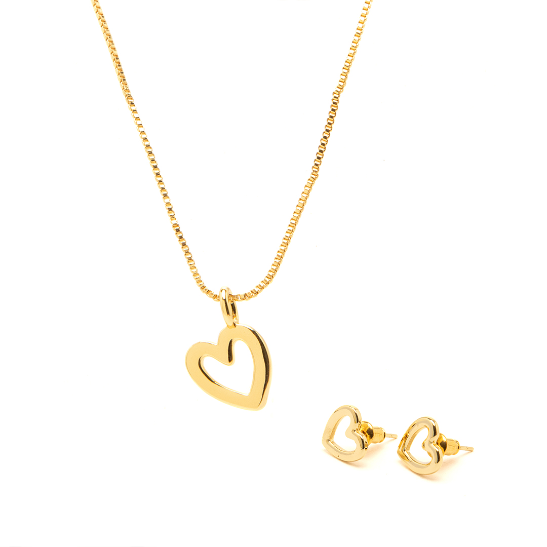 Set Collar y Aretes Heart – Chapa de Oro