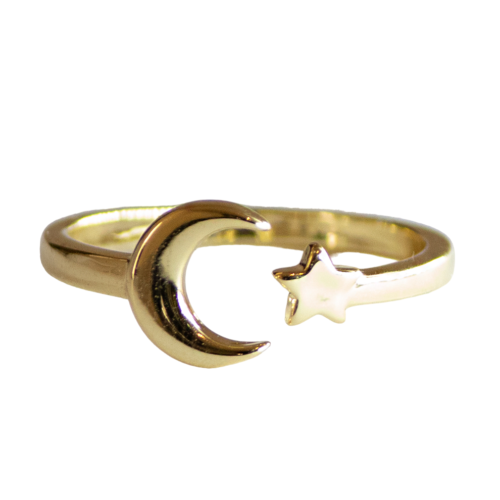 Anillo Ajustable Luna y Estrella – Chapa de Oro