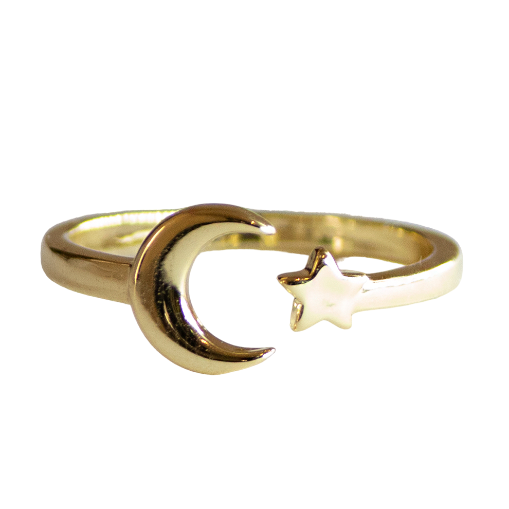 Anillo Ajustable Luna y Estrella – Chapa de Oro