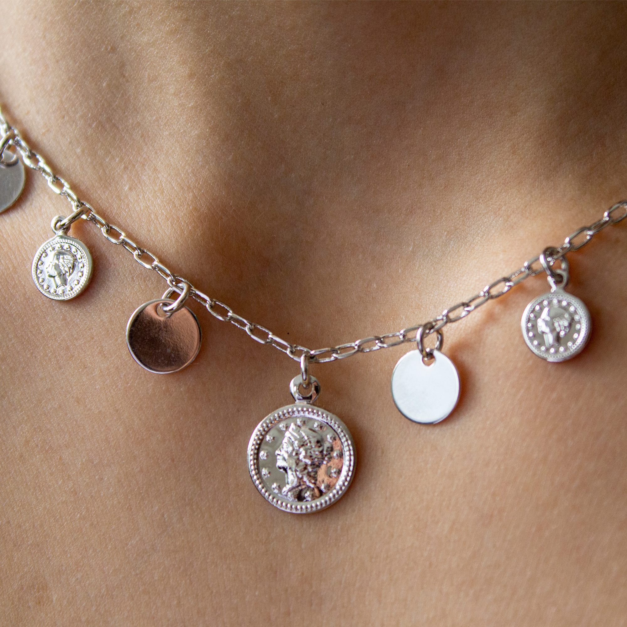 Collar monedas - Chapa de Rodio - Imagen 3