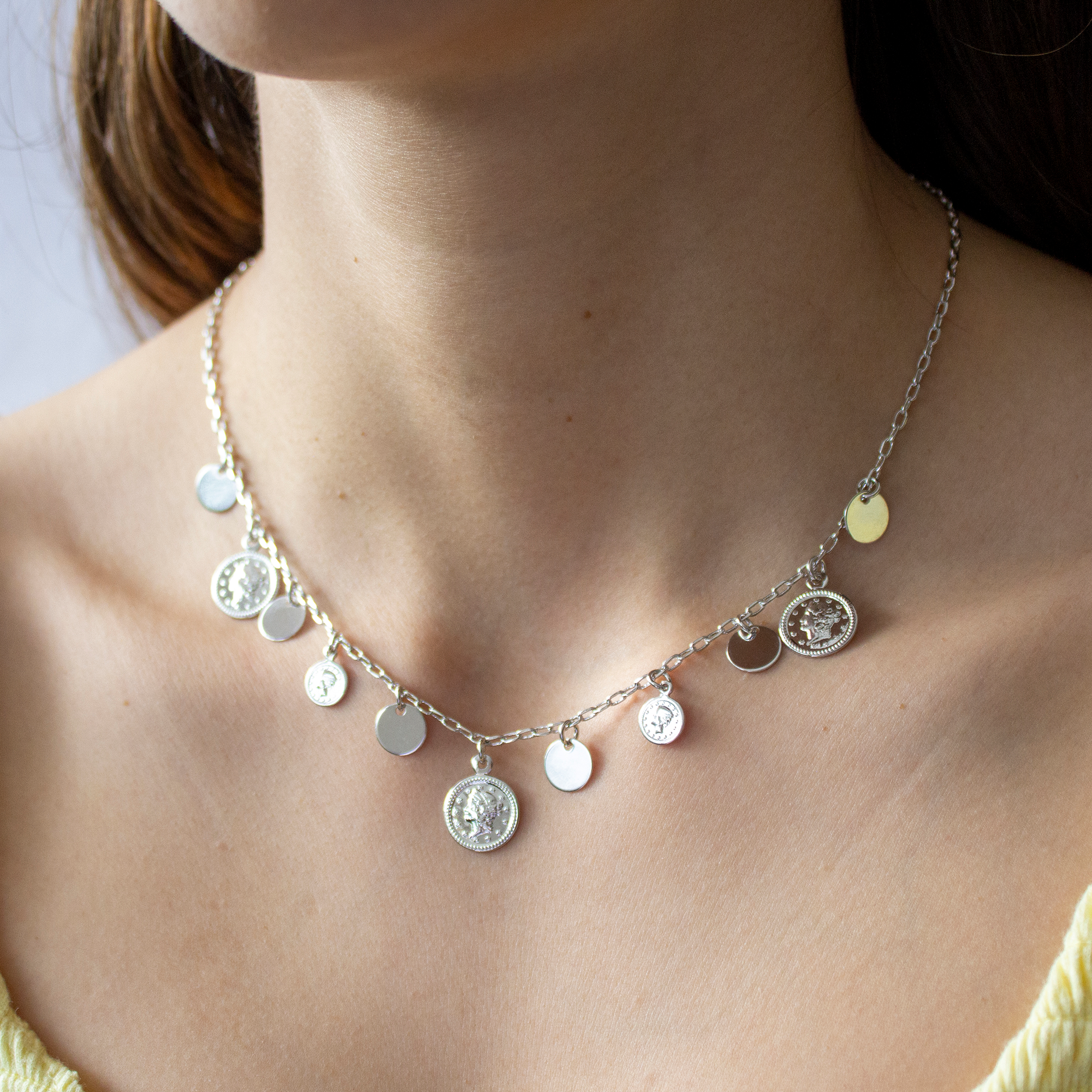Collar monedas - Chapa de Rodio - Imagen 2
