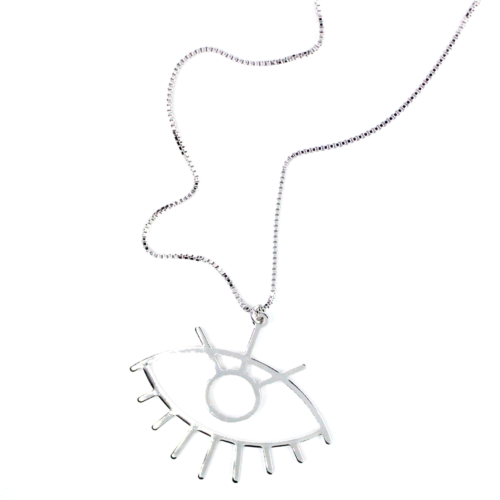 Collar Largo con Dije de Ojo – Chapa de Rodio