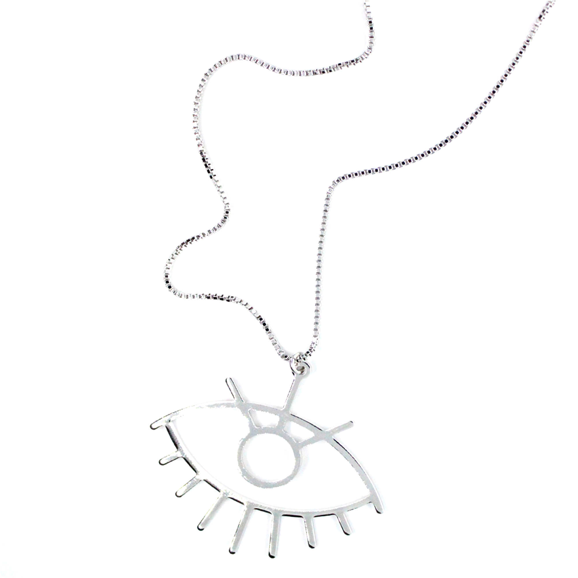 Collar Largo con Dije de Ojo – Chapa de Rodio