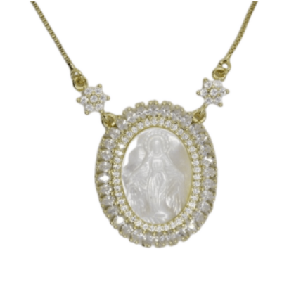 Collar Virgen con Zirconias – Chapa de Oro - Imagen 2