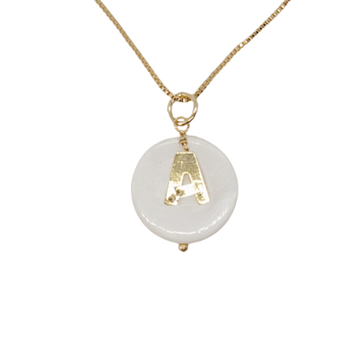 Cadena Perla con Inicial - Chapa de Oro - Imagen 2