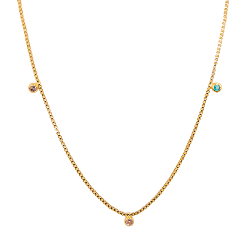 Golden Necklace & Small Colored Zirconias – Chapa de Oro